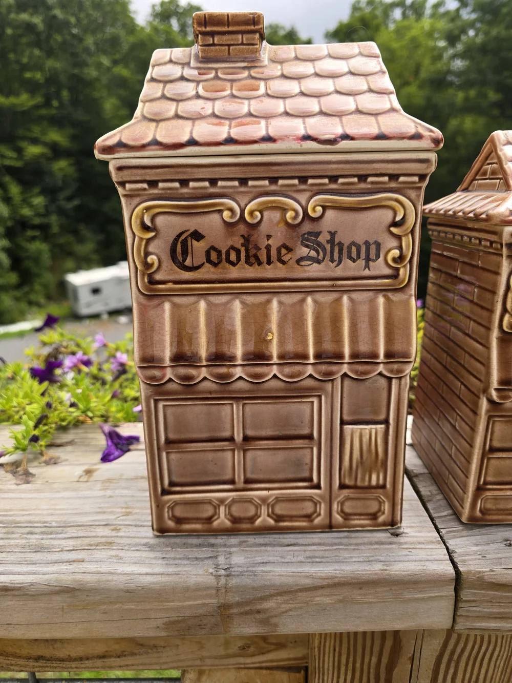 Vintage Brown Ceramic 'Shop' Canister Set - Cookie, Sugar, Coffee, Tea